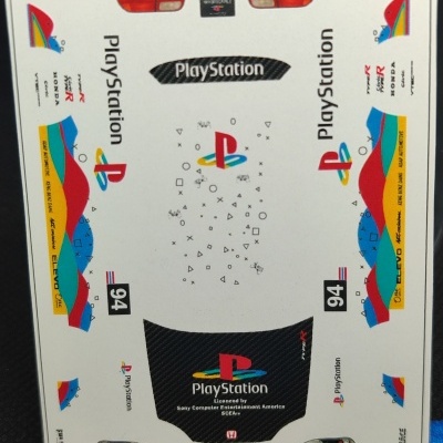 Folha de decalques para carro de corrida com logotipos PlayStation e Honda
