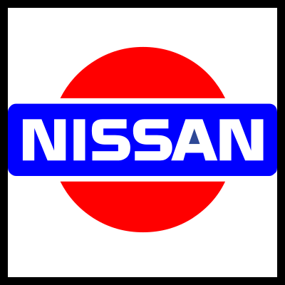 Logótipo da Nissan com círculo vermelho e texto branco em faixa azul