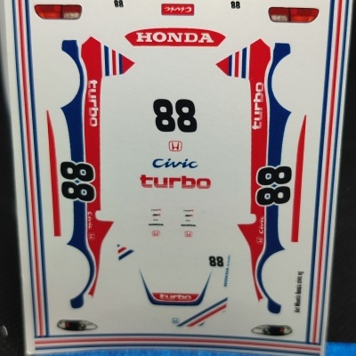 Folha de autocolantes para carro Honda Civic turbo com numeração 88, detalhes vermelhos, azuis e pretos