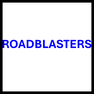 Texto azul ROADBLASTERS em fundo branco