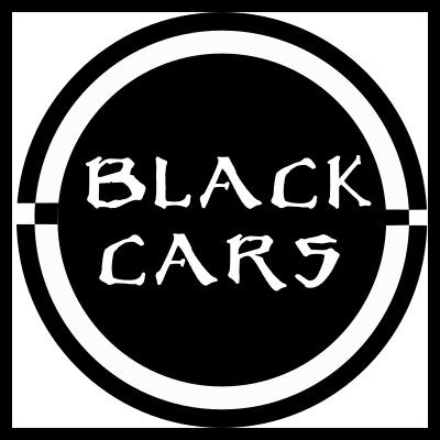 Logotipo circular preto e branco com texto BLACK CARS