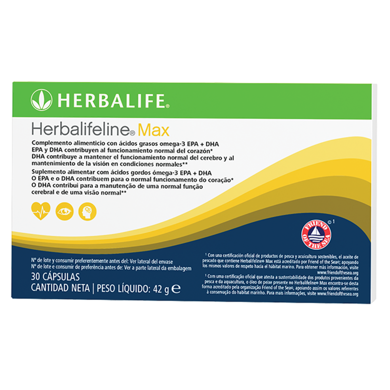 Herbalifeline® Max 30 cápsulas Caixa verde e branca de suplemento Herbalifeline Max Herbalife