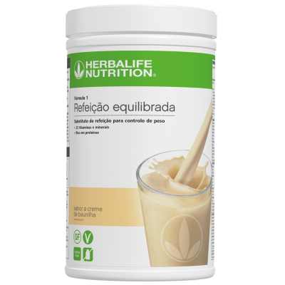 Suplemento Herbalife Nutrition Fórmula 1 Refeição equilibrada sabor baunilha em pote branco com tampa