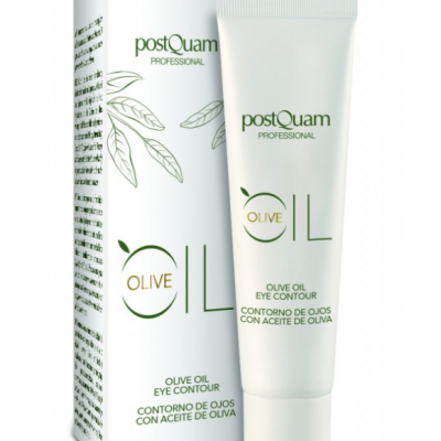 Frasco e caixa branca de creme postQuam Professional Olive Oil Eye Contour