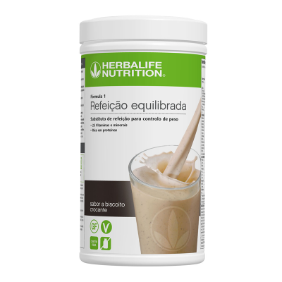 Frasco de suplemento Herbalife Nutrition Fórmula 1 sabor biscoito crocante