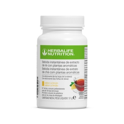 Frasco branco de bebida instantânea de chá Herbalife Nutrition sabor a limão