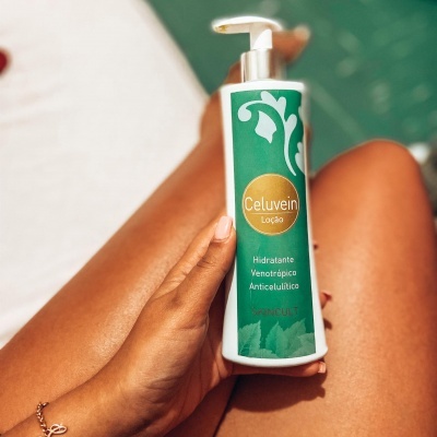 Frasco de loção Celuvein Hidratante Venotrópico Anticelulítico com tampa de bomba