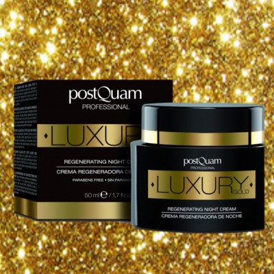 creme regenerador de noite postQuam Professional LUXURY Gold embalagem preta e dourada