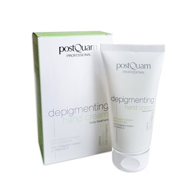 Creme para mãos depigmentante da postQuam com embalagem branca e verde