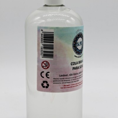 Frasco transparente de cola branca para slime com etiqueta colorida e tampo branco