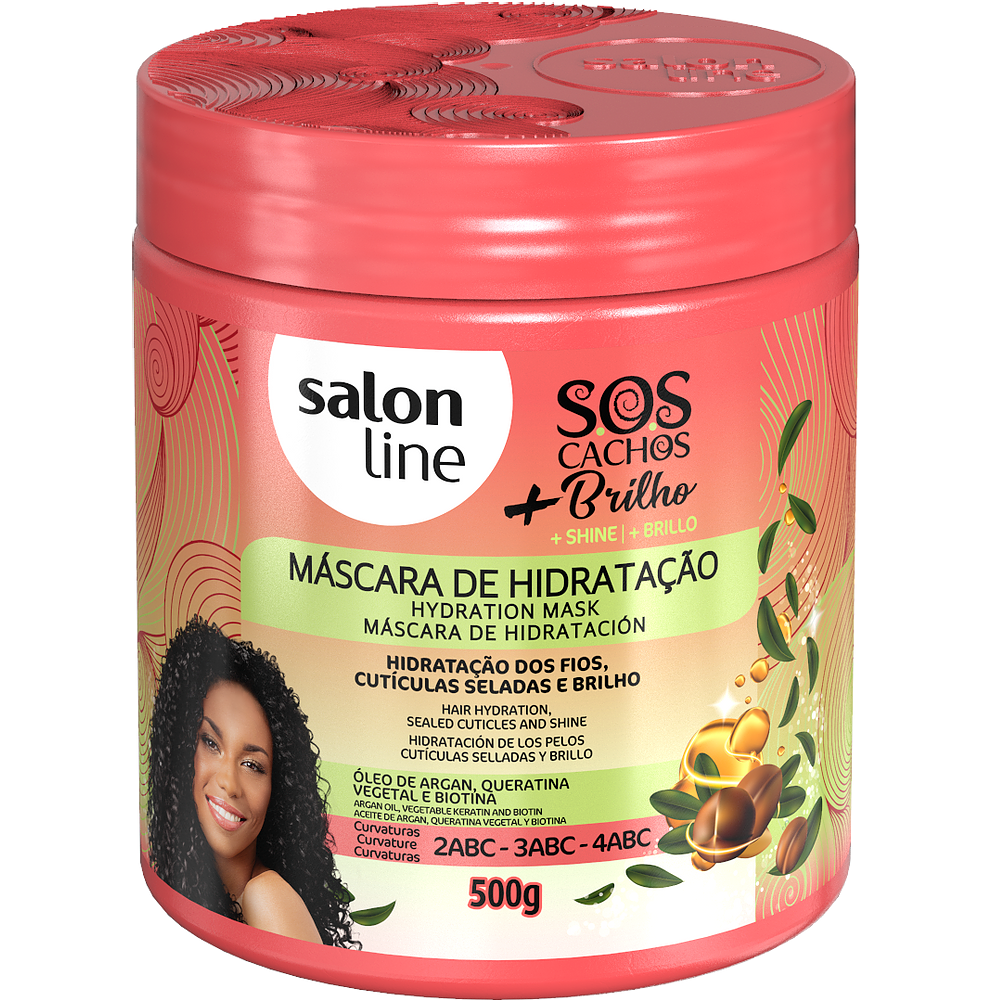 Salon Line SOS MASCARA +BRILHO 500ML Máscara de hidratação Salon Line SOS Cachos + Brilho 500g embalagem rosa