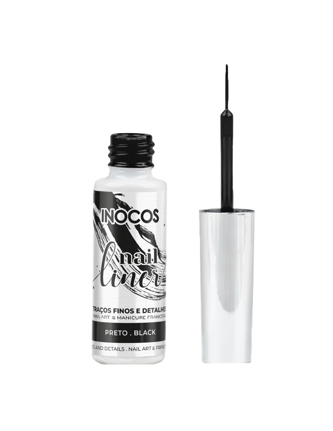 Nail Liner Inocos Preto 8ml Frasco de verniz nail liner Inocos preto com pincel aplicador
