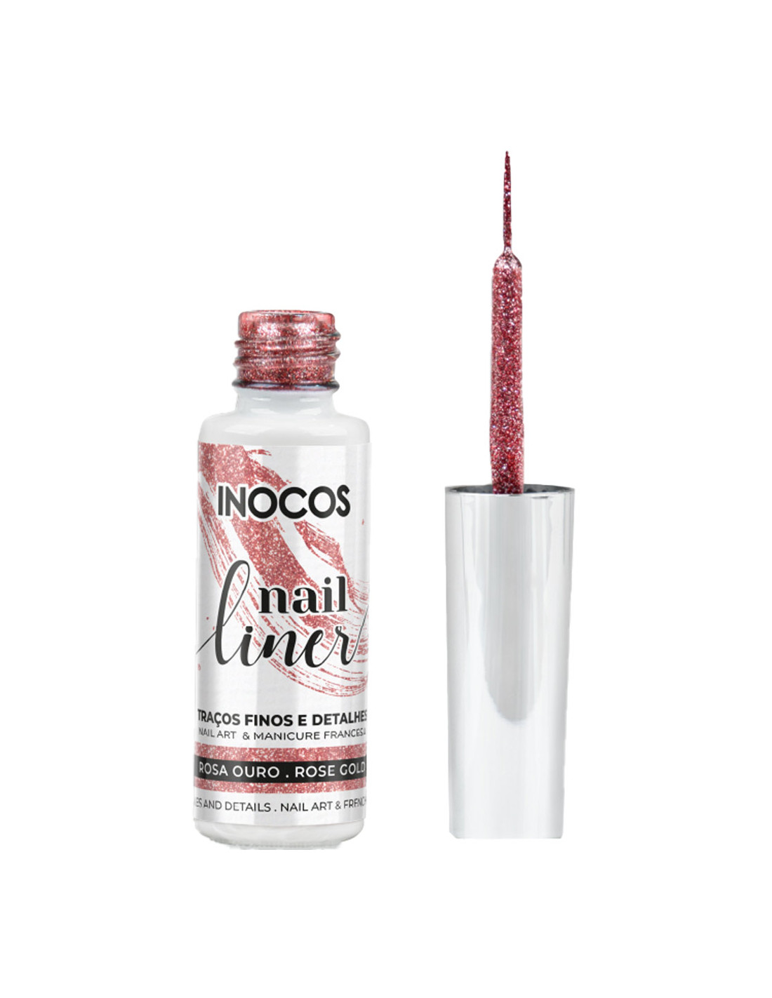 Nail Liner Inocos Rosa Ouro 8ml Nail liner INOCOS cor rosa ouro em frasco de vidro com pincel aplicador