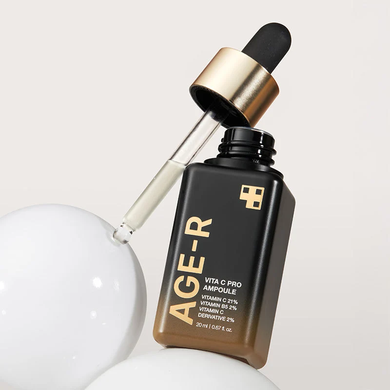 Medicube Age-R Vita C Pro Ampoule 20ml - Skin Care Serum Frasco com conta-gotas de sérum preto e castanho