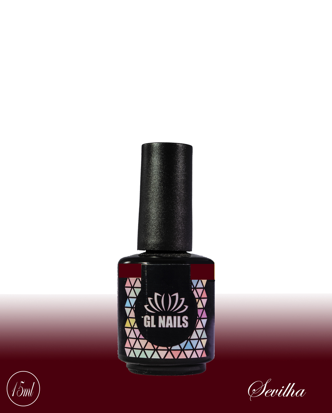 GL Nails - Verniz Gel Sevilha 15ml Frasco de verniz de unhas GL NAILS com padrão geométrico colorido