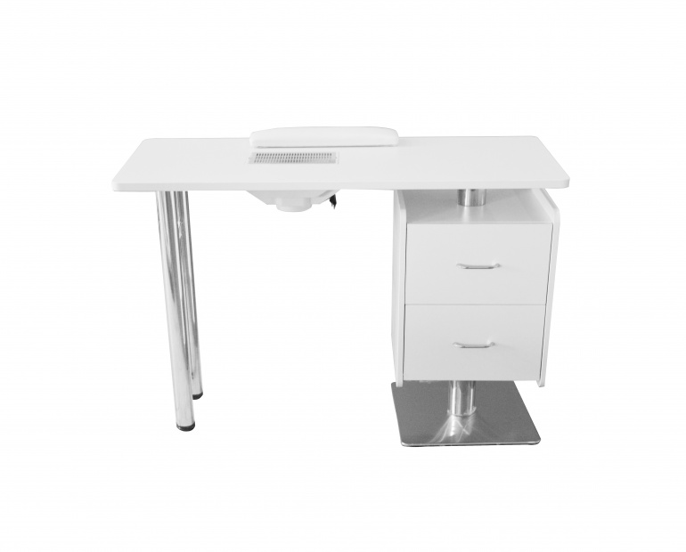 Weelko Mesa de Manicure com Aspiração Hale Mesa de manicure branca com gavetas e estrutura metálica prateada