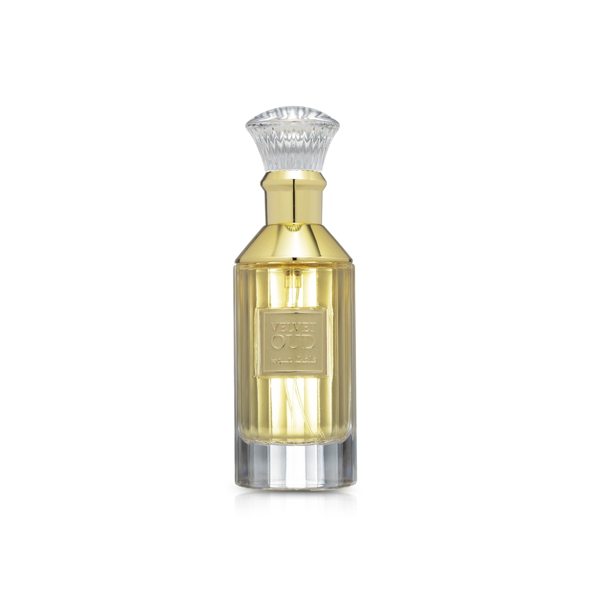 Lattafa Velvet Oud Eau de Parfum unissexo 100 ml Frasco de perfume dourado com tampa facetada transparente