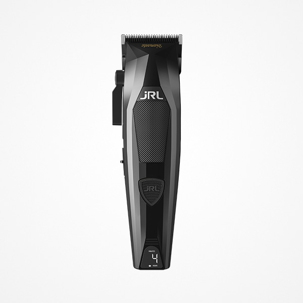 MÁQUINA DE CORTE JRL DI 2025C DIAMANTE · PRETO Máquina de cortar cabelo preta com visor digital e inscrições JRL e Steinatex