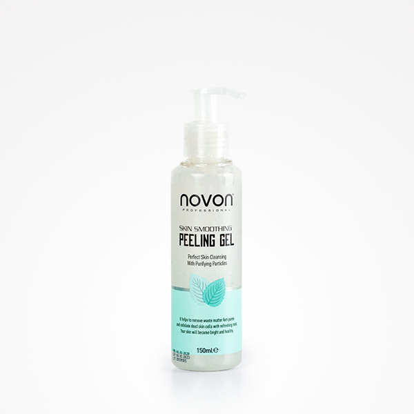 Novon Peeling gel · 150ml Frasco de gel peeling com doseador e rótulo azul e branco