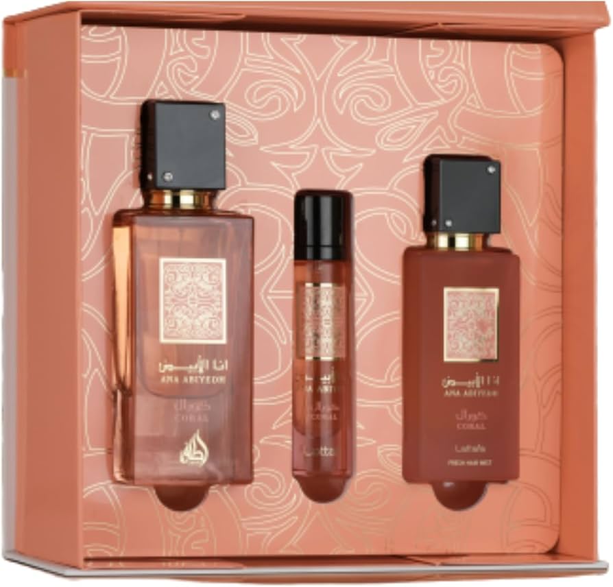 Lattafa Ana Abiyedh Coral Perfume Gift Set 60ml Eau De Parfum Conjunto de perfumes Ana Abiyedh em caixa decorada cor de pêssego