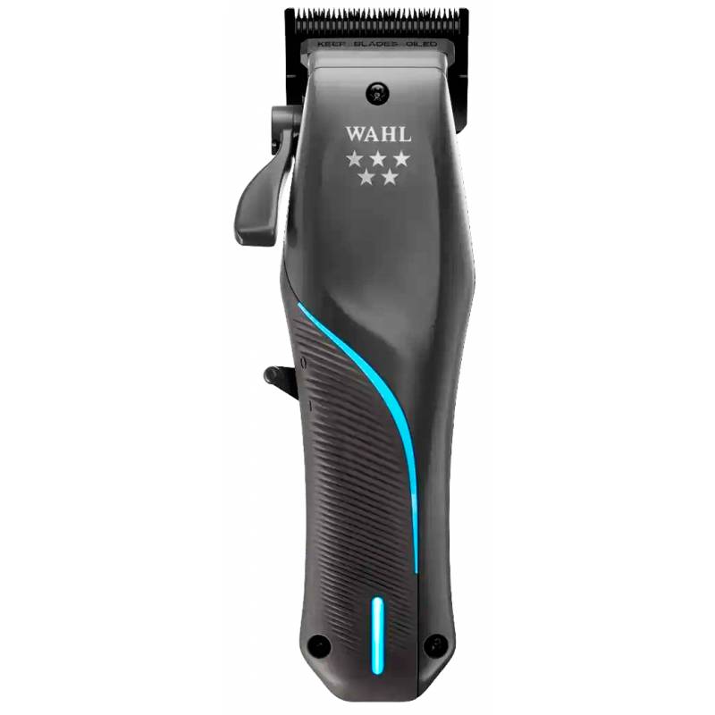 Wahl Vapor 5 estrelas sem fio máquina de cortar cabelo preta com detalhes em azul e cinza