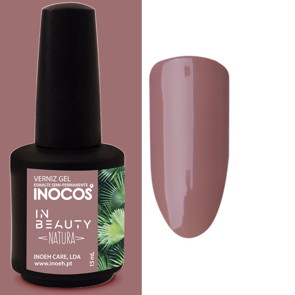 INOCOS VERNIZ GEL NATURA 15ML Verniz gel Inocos In Beauty Natura lilás com amostra da cor rosa acinzentado