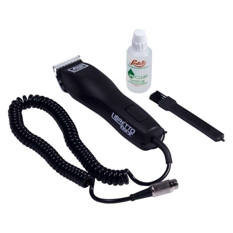 TOSQUIADORA CAVALOS LISTER LIBRETO A BATERIA Máquina de cortar cabelo preta com óleo lubrificante e escova de limpeza