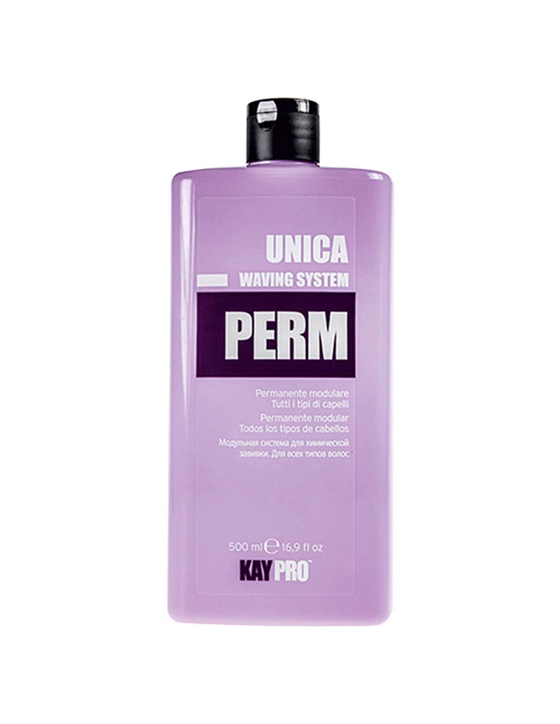 Permanente Modular 500ml - Unica Perm - KayPro Frasco lilás de produto para permanente de cabelo KAY PRO