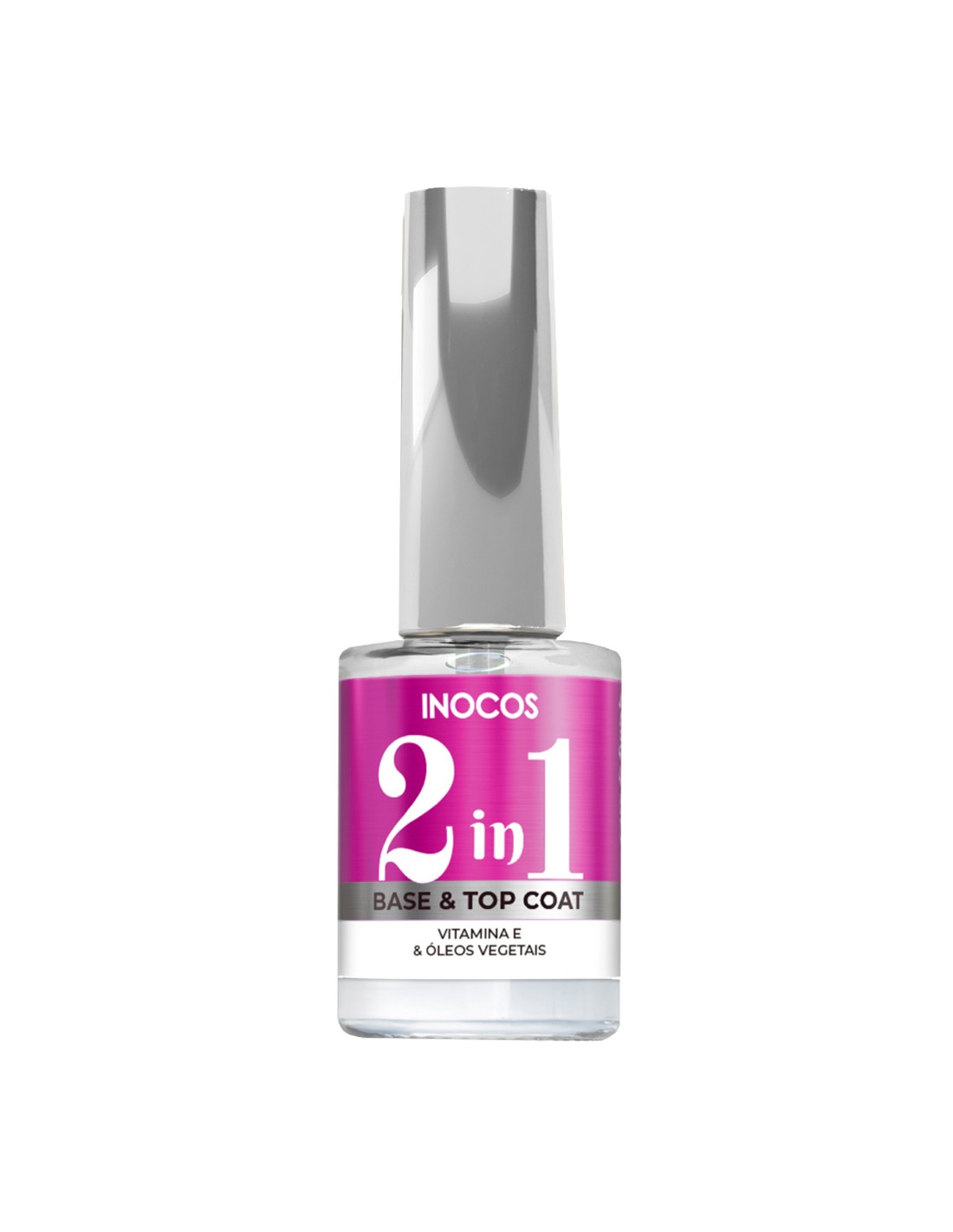 Base e Top Coat 11ml - Care & Finish Inocos Frasco de verniz Inocos 2 in 1 base e top coat com tampa prateada