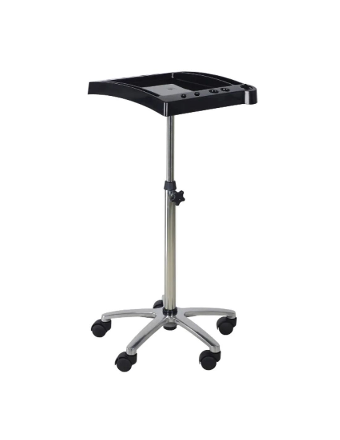 Mesa de Ajudante MOE Carrinho de suporte móvel com tabuleiro preto e base cromada com rodas