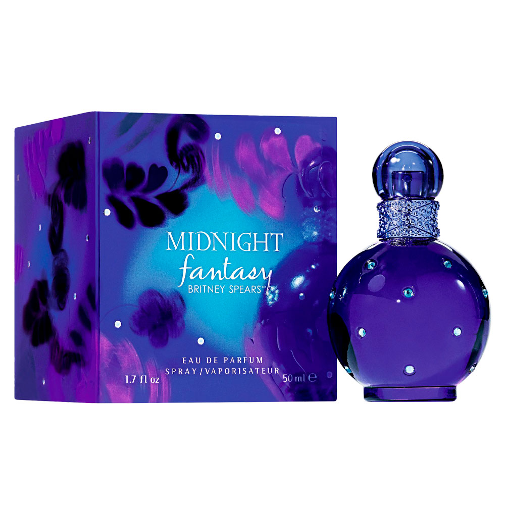 Britney Spears Midnight Fantasy Eau De Parfum Vaporizador 50ml Frasco e embalagem de perfume Midnight Fantasy de Britney Spears azul escuro