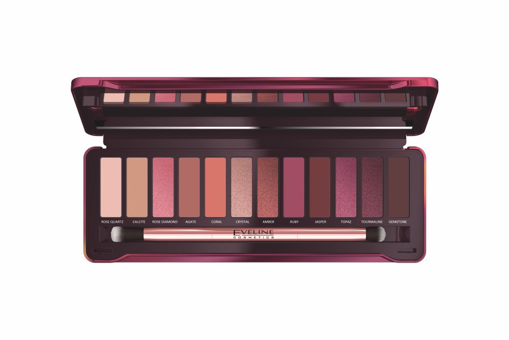 Paleta 12 Sombras Olhos Eveline Ruby Glamour Paleta de sombras de maquilhagem com tons variados e espelho