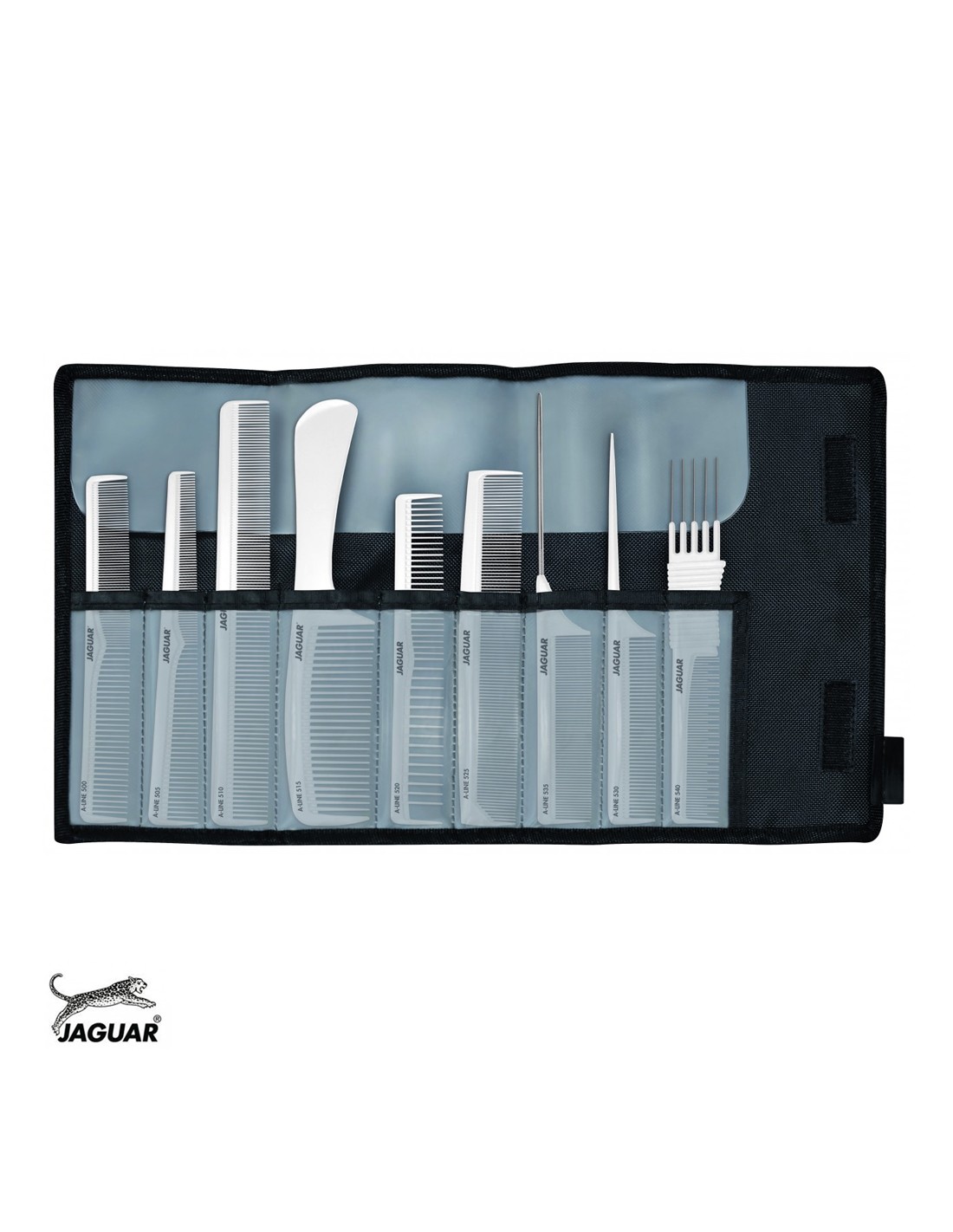 Jaguar Estojo 9 Pentes A-Line Artic White Conjunto de 10 pentes profissionais Jaguar em bolsa preta