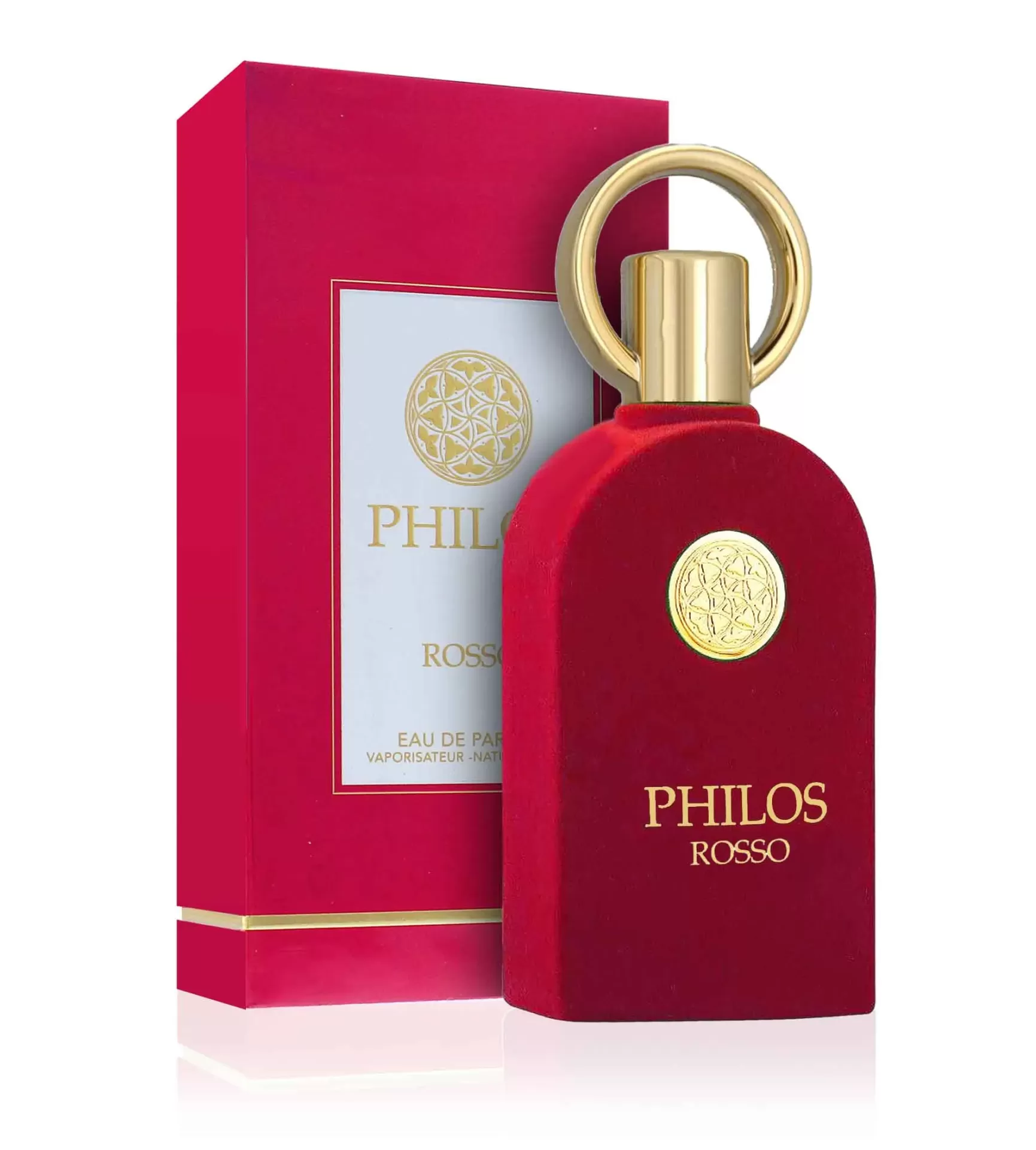 Philos Rosso Maison Alhambra Compartilhável 100ml Frasco vermelho de perfume PHILOS ROSSO com embalagem vermelha e detalhes dourados