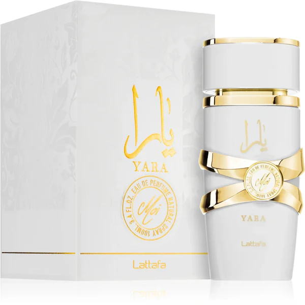 Yara Moi | Lattafa Woman 100ml Perfume Yala da Lattafa branco com detalhes dourados