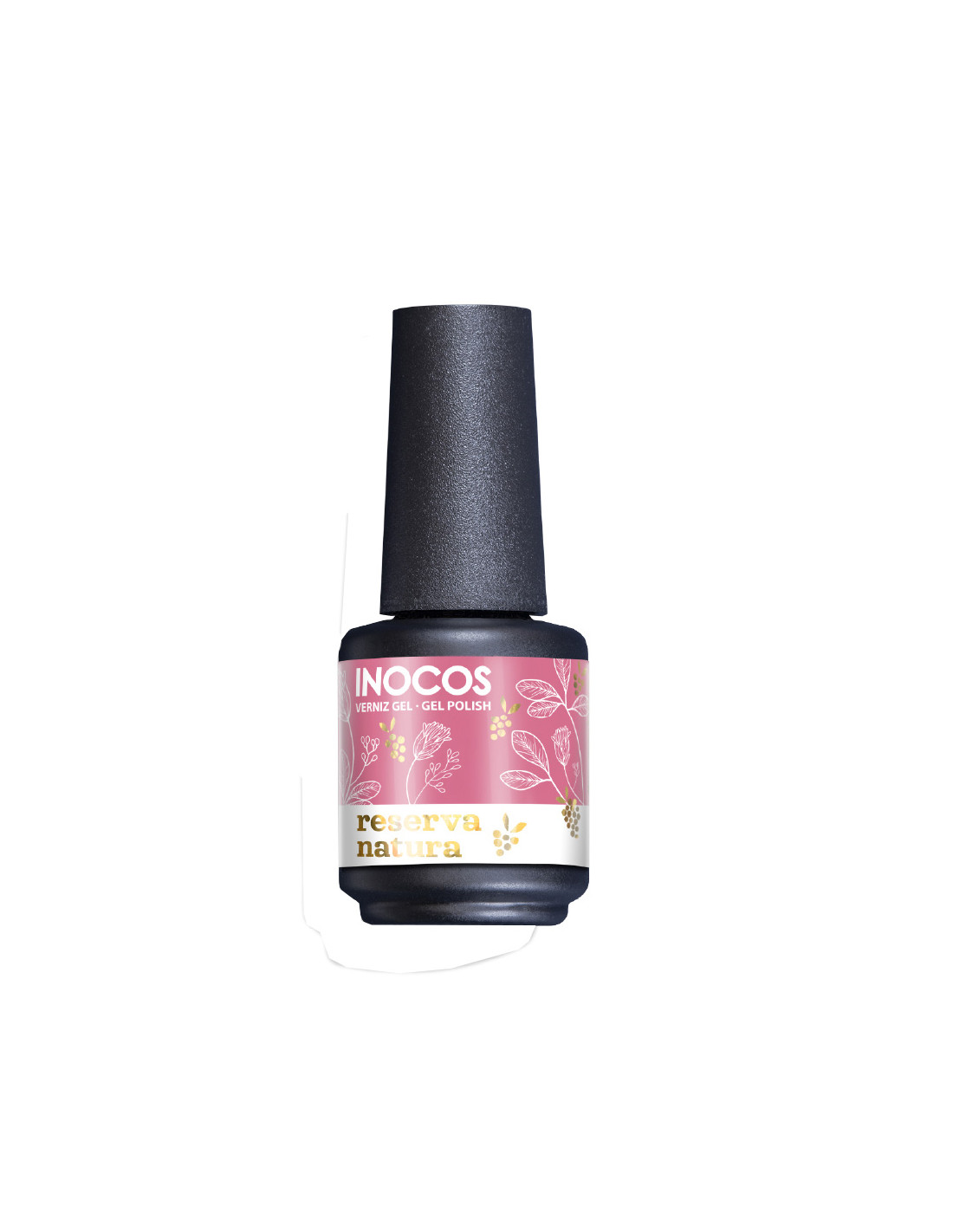 Verniz Gel Inocos Reserva 15ml Edição Natura Lovers Wine Frasco de verniz gel para unhas INOCOS com rótulo rosa e branco e tampa preta.