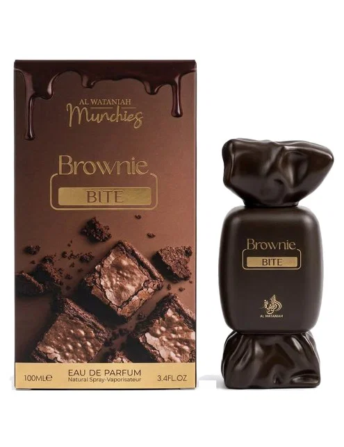 Al Wataniah Munchies Brownie Bite Eau De Parfum 100ml Unisex Perfume Brownie BITE em embalagem marrom com chocolates