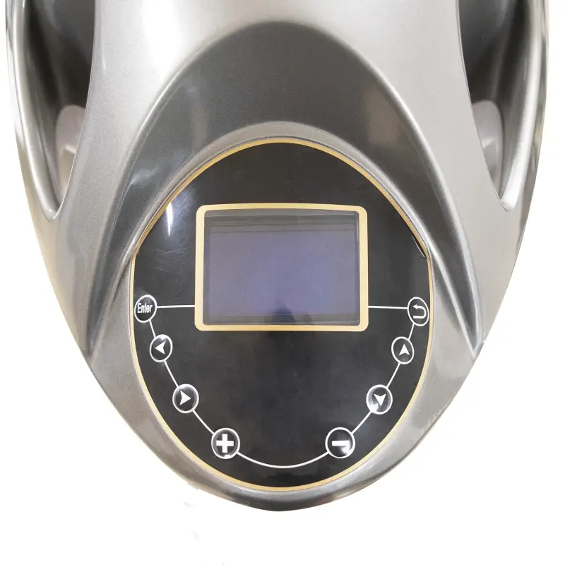 Futuramic acelerador e tratamento capilar Painel electrónico preto com ecrã azul e botões brancos em estrutura cinzenta