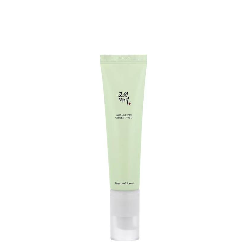 Beauty Of Joseon Light On Serum Centella Vita C 30 Ml Frasco tubo plástico verde claro com tampa branca fosca e texto preto