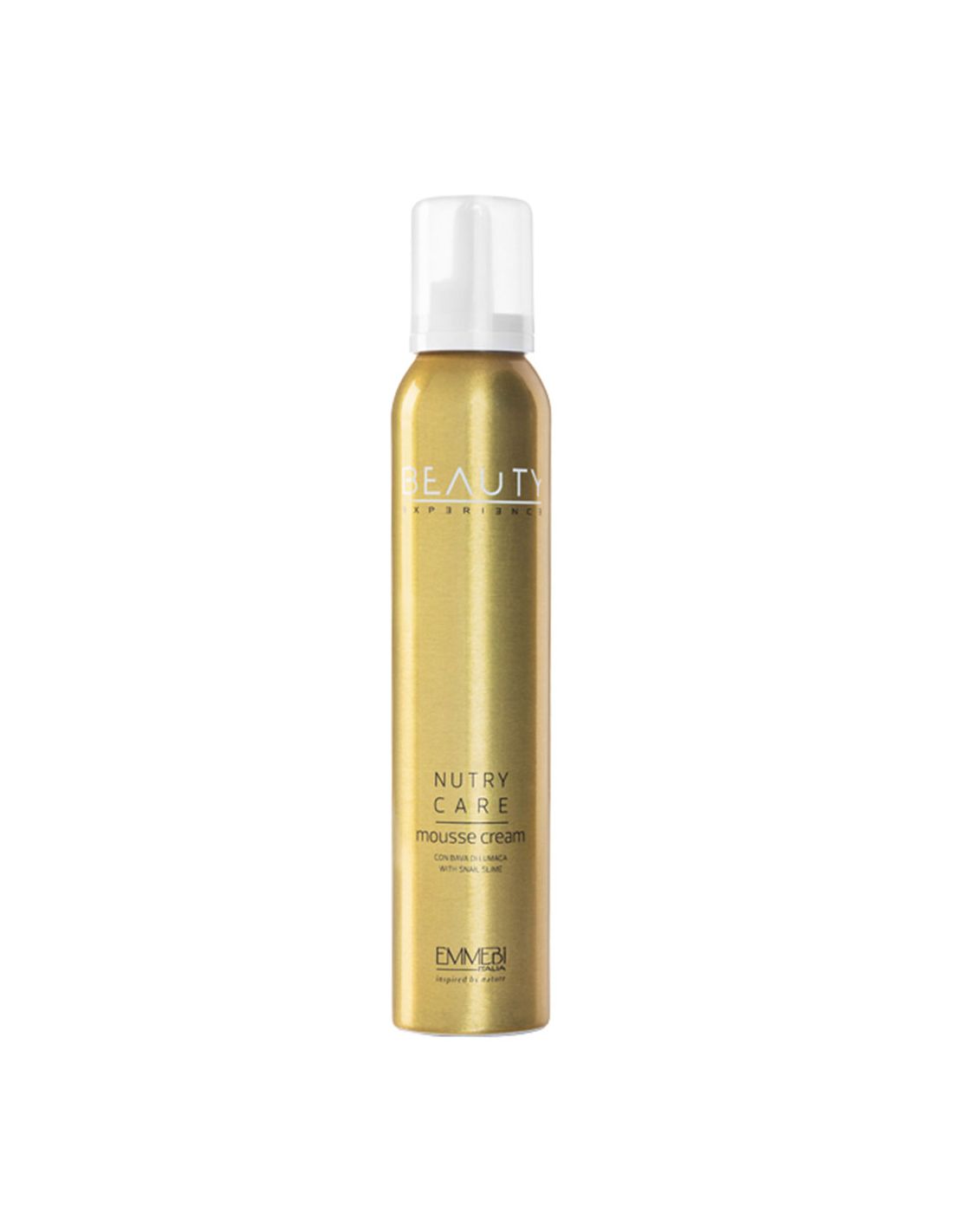 Creme Mousse Nutri Care 200ml - Beauty Experience - Emmebi Frasco dourado de mousse para cabelo NUTRY CARE com tampa branca