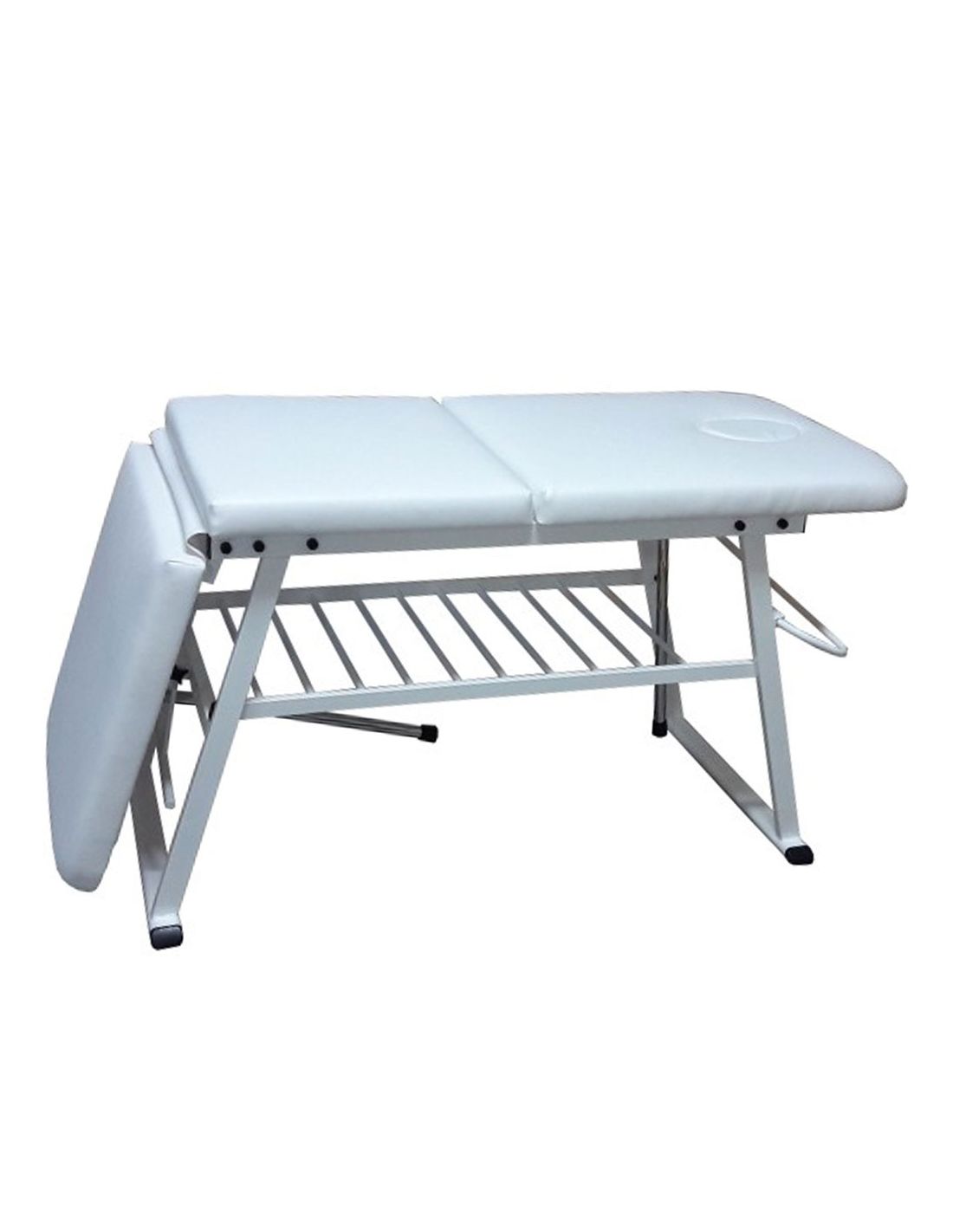 Marquesa 3 Módulos C/ Estrado Cama de massagens branca com estrutura metálica e três secções almofadadas