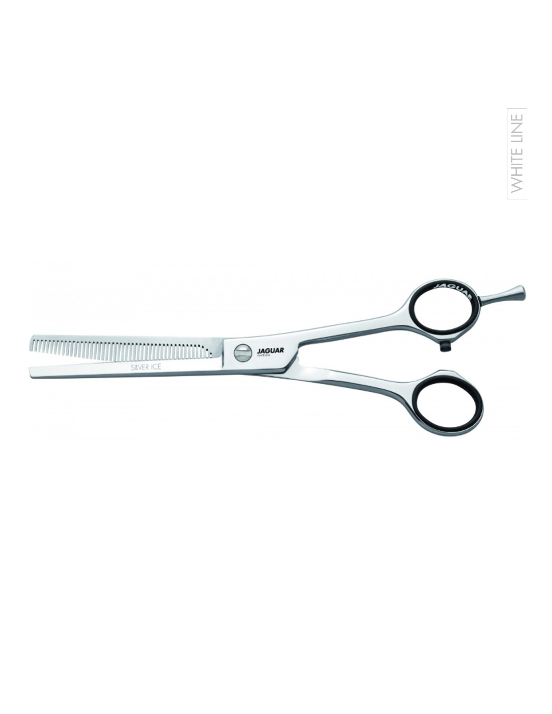Jaguar Tesoura Desbaste Silver Ice 46 White Line Tesoura de desbaste profissional JAGUAR prateada com detalhes em preto