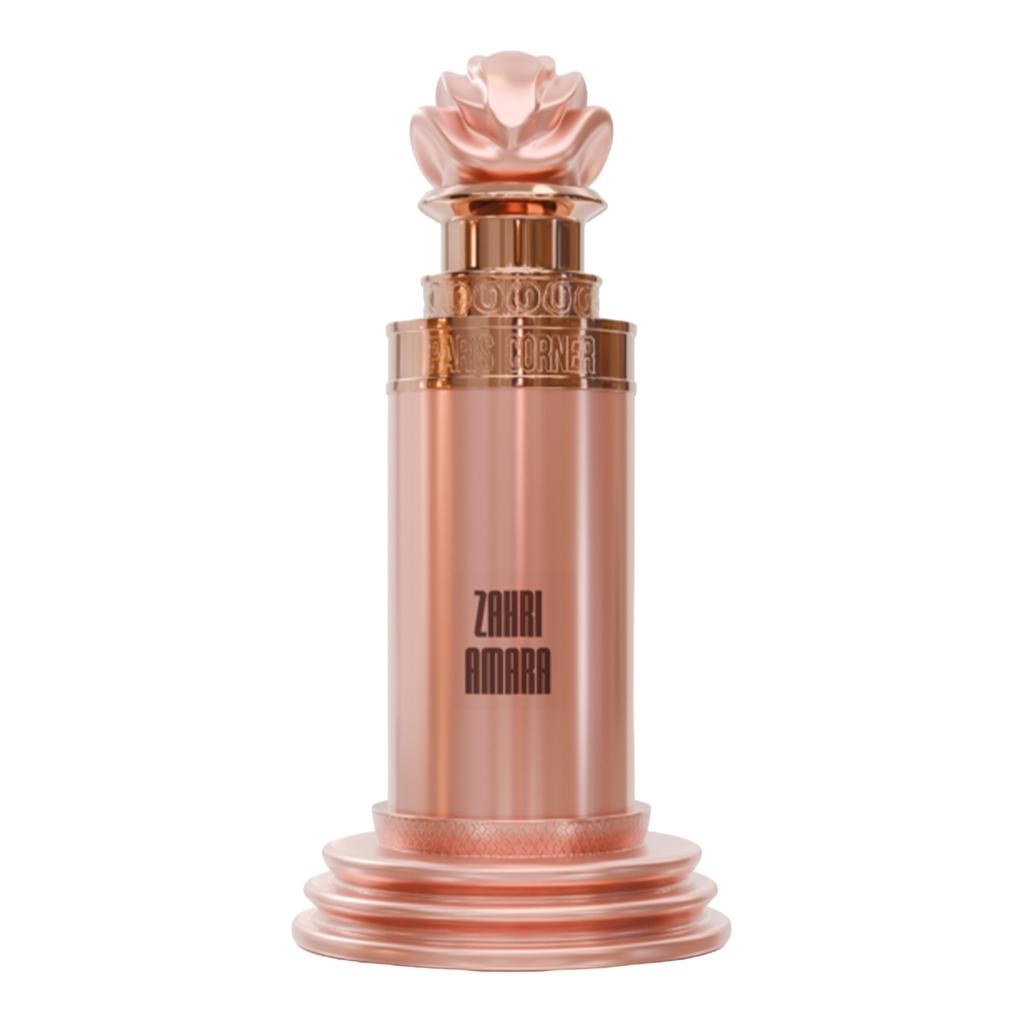 Paris Corner Zahri Amara Eau de Parfum unissexo 100ml Frasco de perfume metálico cor cobre com tampa em forma de flor