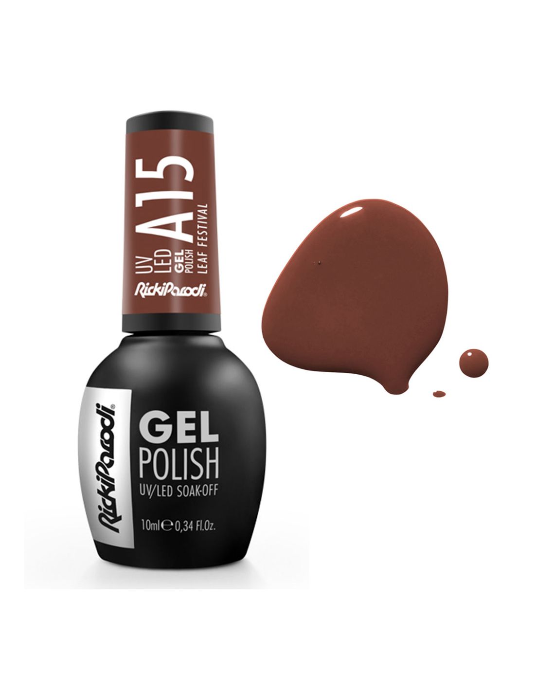 Verniz Gel A15 Leaf Festival - Earth Collection - Ricki Parodi Esmalte gel Rickiparodi A15 com amostra da cor castanha