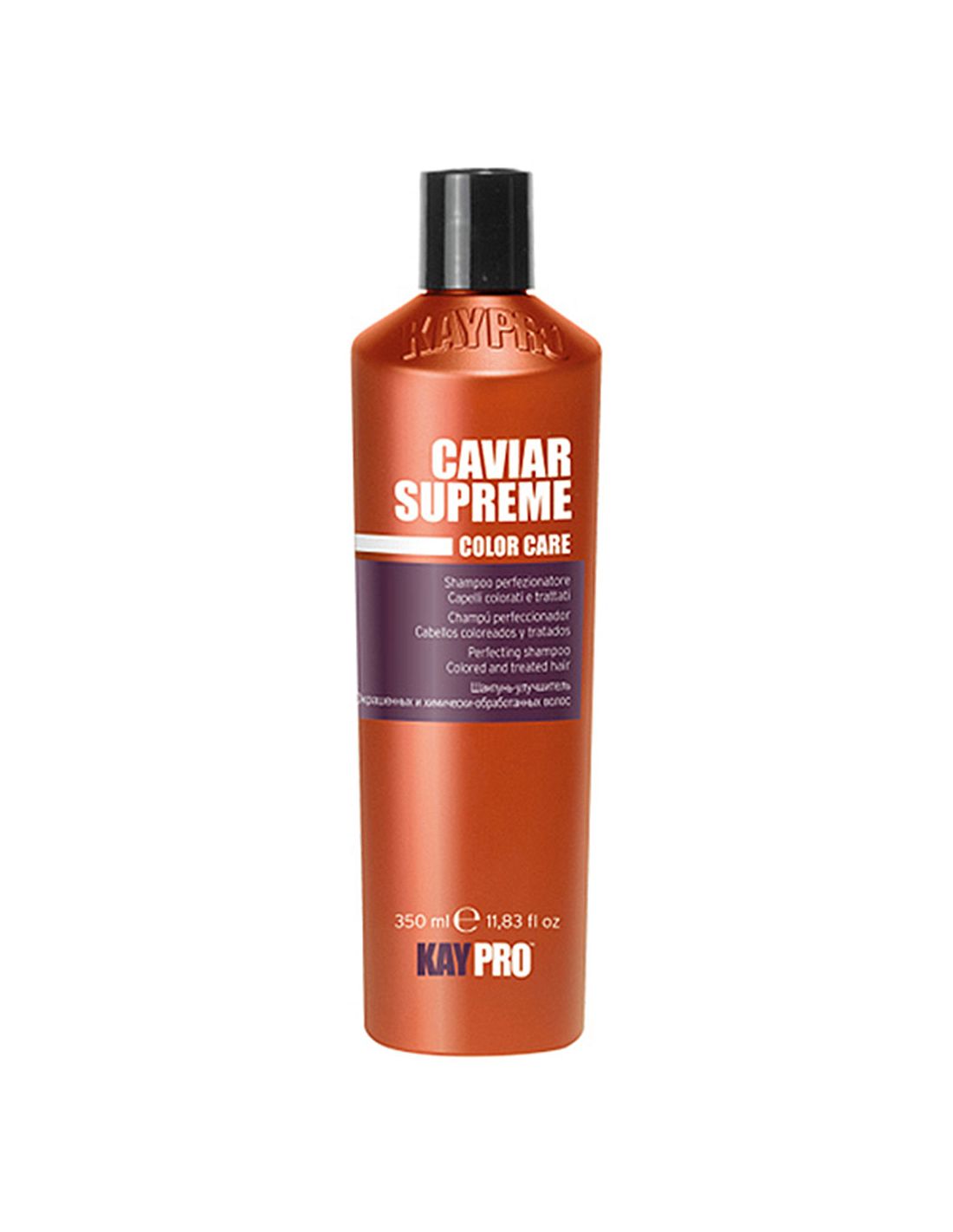 Shampoo Caviar Supreme 350ml - KayPro Frasco de champô KayPro Caviar Supreme Color Care laranja com tampa preta