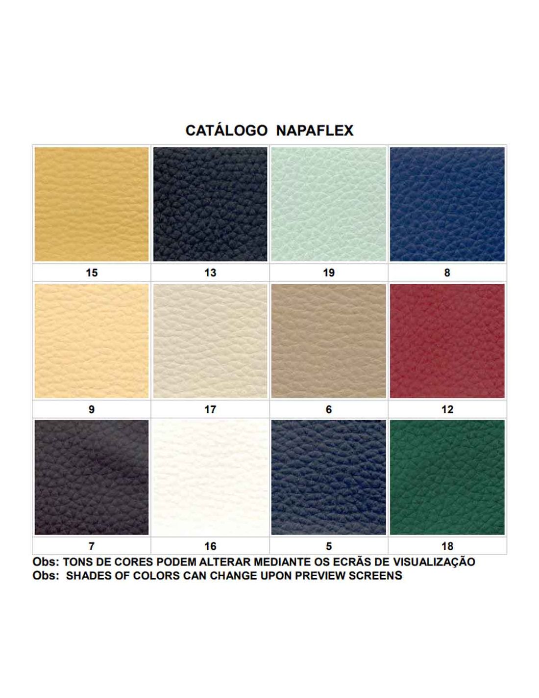 Marquesa 3 Módulos C/ Estrado Catálogo de amostras de material NAPAFLEX com 12 cores texturizadas