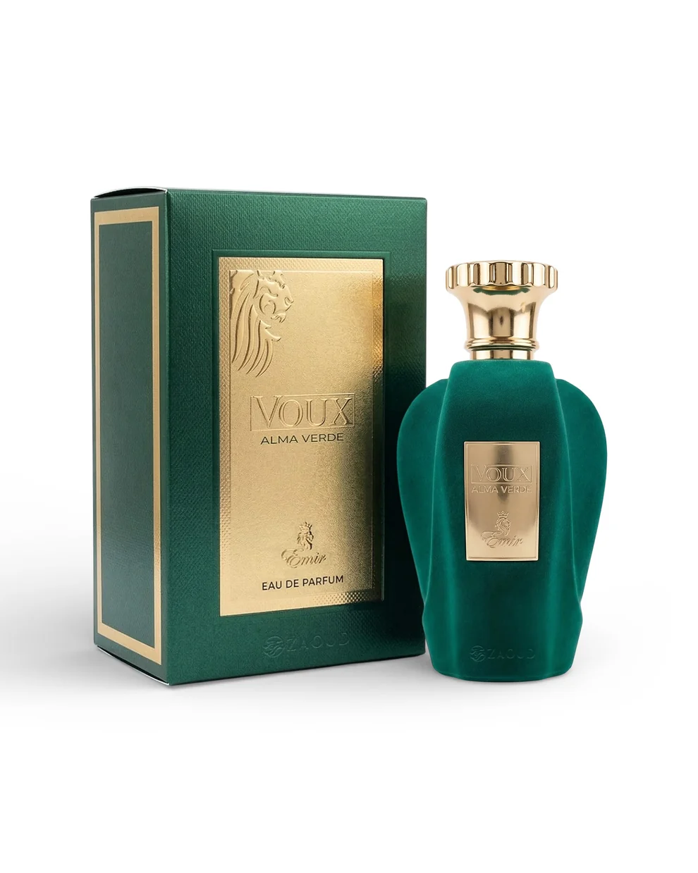 Emir Voux Alma Verde Eau De Parfum 100ml Frasco e caixa de perfume VOUX ALMA VERDE verdes com detalhes dourados