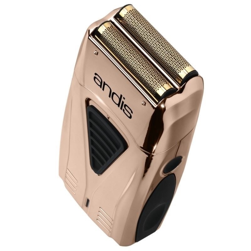 Andis Profoil Lithium Titanium Shaver Cobre Aparelho de barbear elétrico dourado com grelhas e detalhes pretos