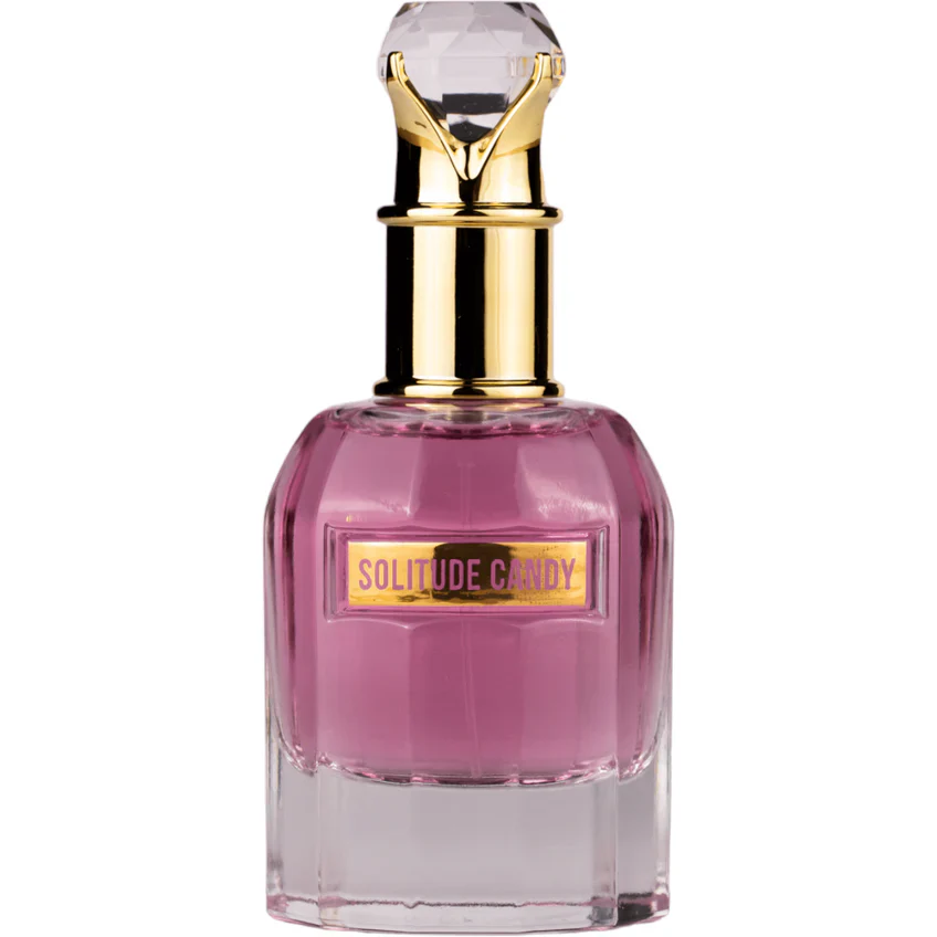 Pendora Scents Solitude Candy EDP 100ml Frasco de perfume rosa com tampa decorativa e etiqueta dourada