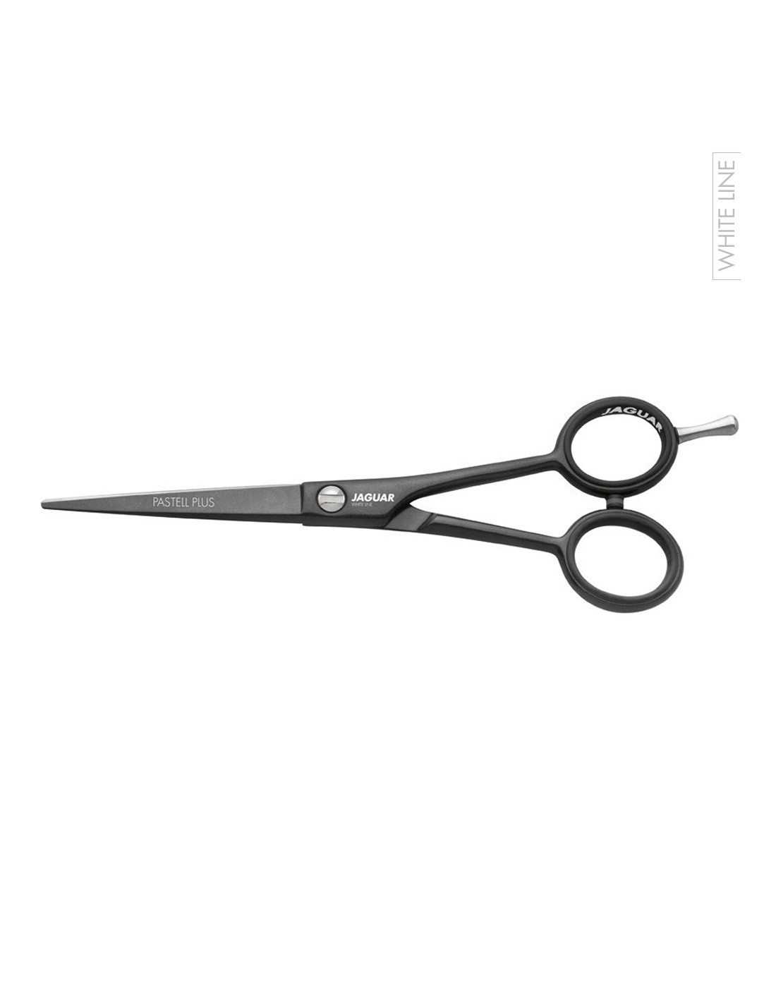 Jaguar Tesoura Pastell Plus Offset Lava - White Line Tesoura profissional preta para cabelo com texto Jaguar e Fasteel Plus